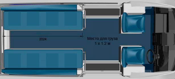 Схема салона судна на воздушной подушке на 12 мест Салон судна на воздушной подушке на 12 мест