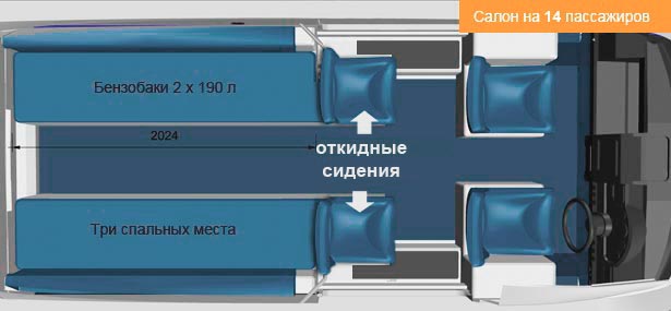 Схема салона судна на воздушной подушке на 12 мест Схема судна на воздушной подушке на 14 пассажиров